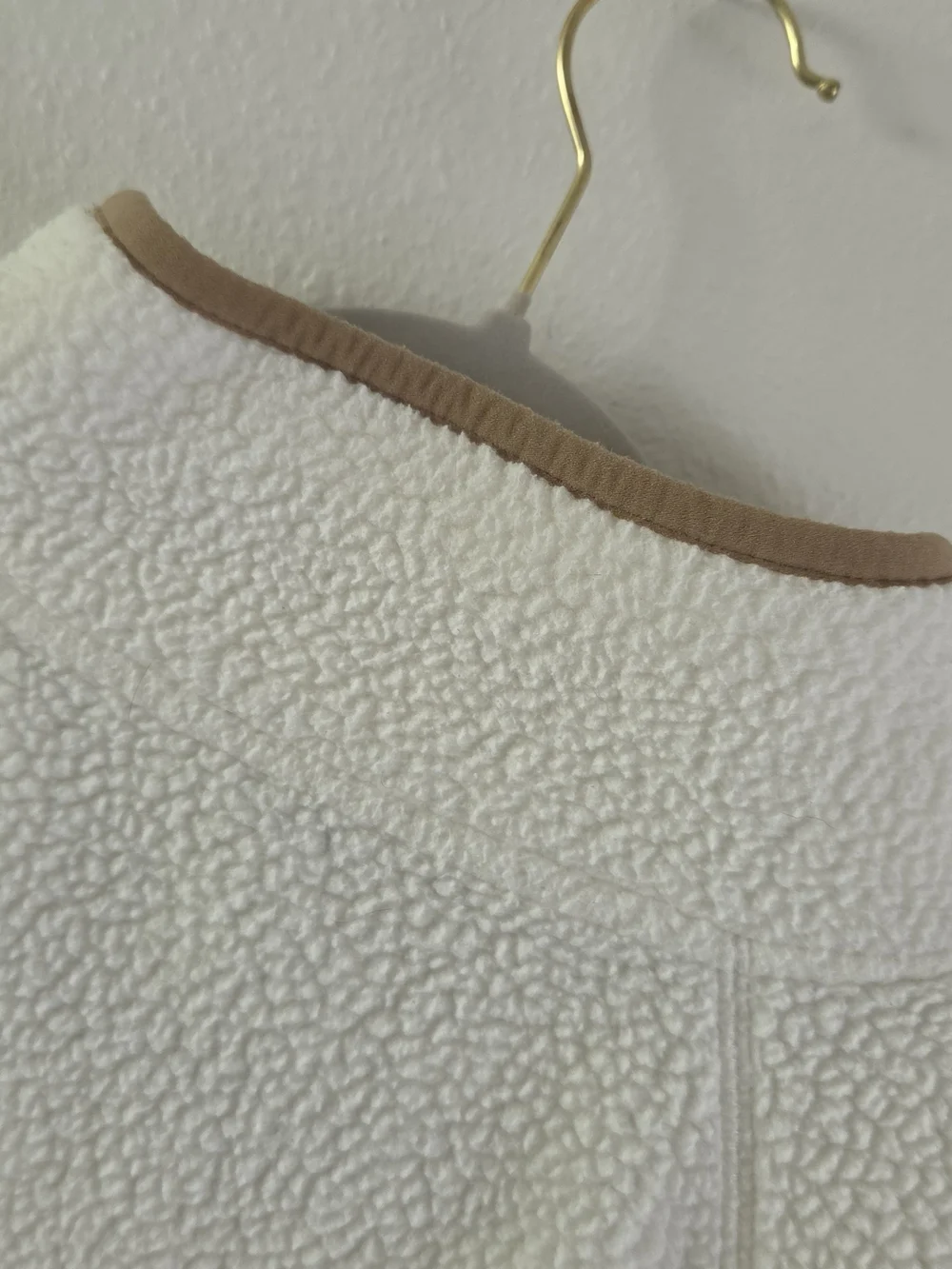 J. Crew Cream Sherpa Half-Zip Pullover with Tan Trim